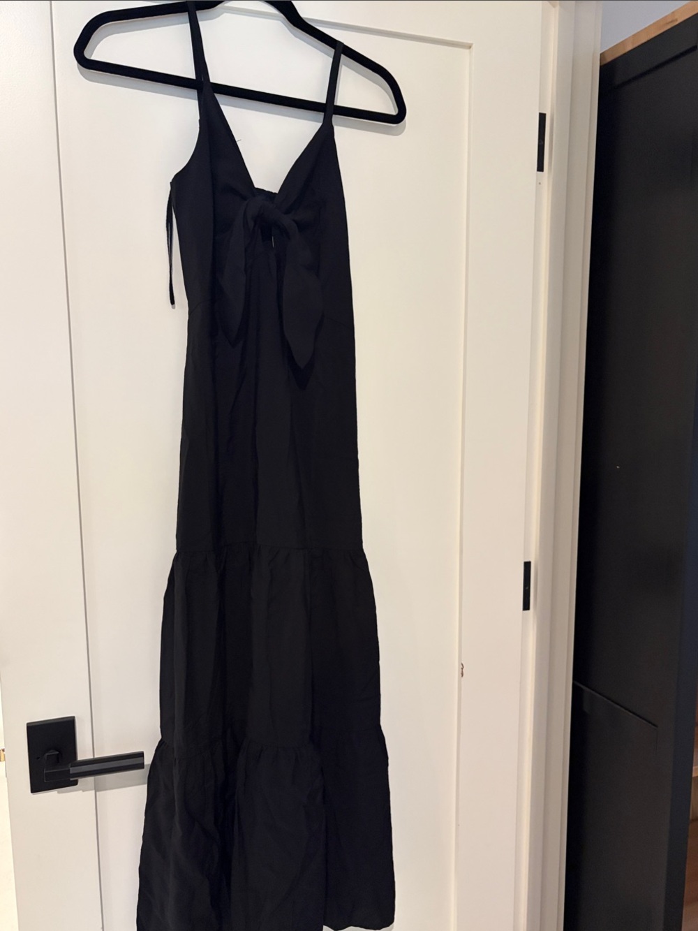 GAP Black Maxi Dress with Front Tie and Spaghetti Straps